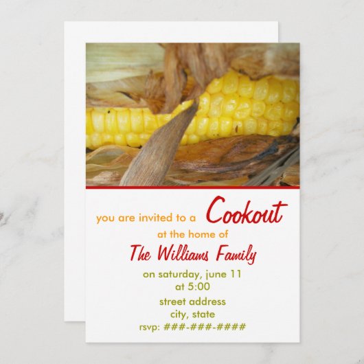 Invitation de barbecue - épi de maïs (Devant / Derrière)