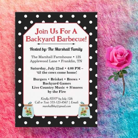 Invitation de barbecure rustique dans un pot Mason