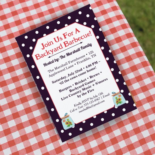 Invitation de barbecure rustique dans un pot Mason