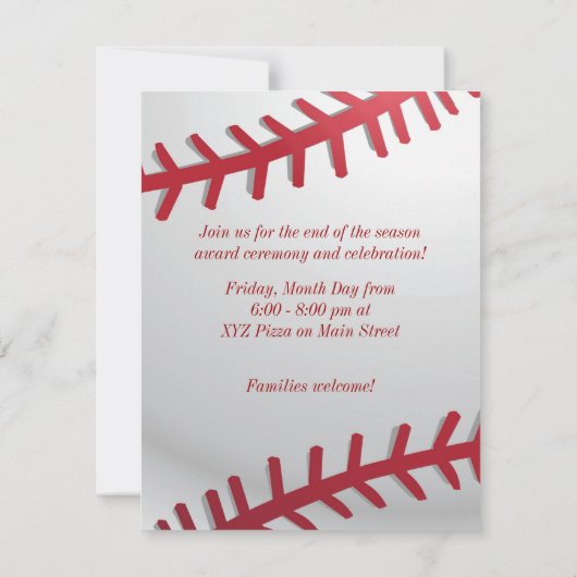 Invitation de base-ball (Dos)