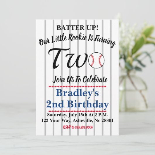 Invitation de baseball 2e anniversaire (Debout devant)