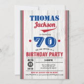 Invitation de baseball 70e anniversaire. Bois rust (Devant)