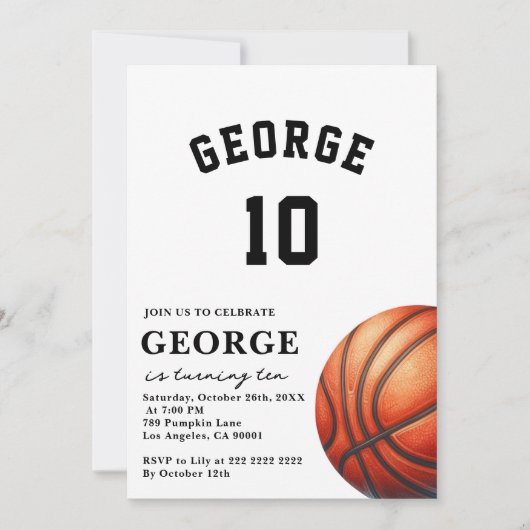 Invitation de basket-ball, fête d'anniversaire (Devant)