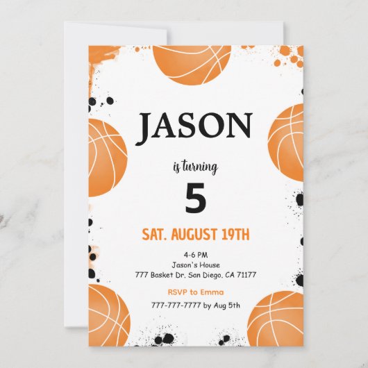 Invitation de basketball modifiable (Devant)