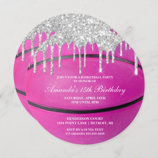 Invitation de basketball pour filles Pink Silver D (Devant / Derrière)