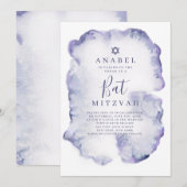Invitation de Bat Mitzvah à l'aquarelle violette (Devant / Derrière)