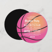 Invitation de Bat Mitzvah BASKETBALL ROSE (Devant / Derrière)