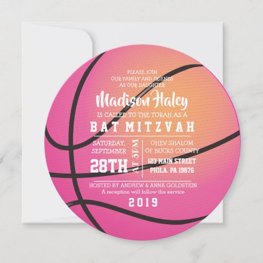 Invitation de Bat Mitzvah BASKETBALL ROSE (Devant)