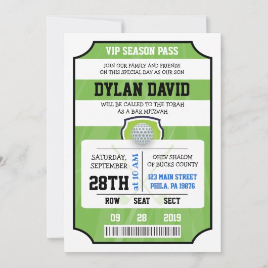 Invitation de bat mitzvah de barre de BILLET du (Devant)