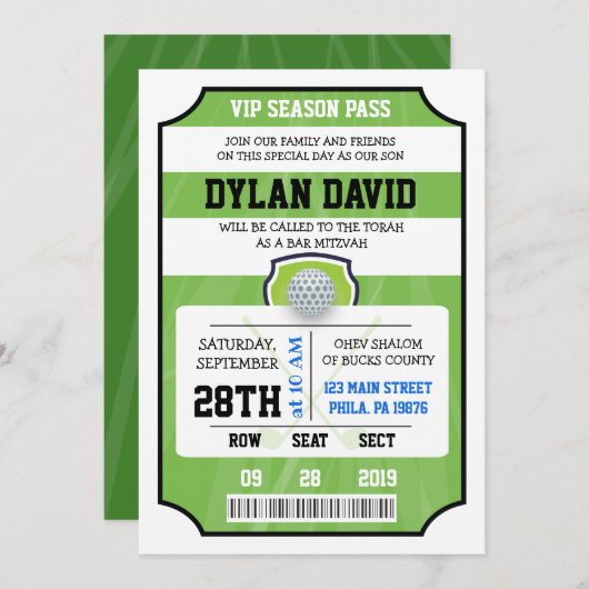 Invitation de bat mitzvah de barre de BILLET du (Devant / Derrière)