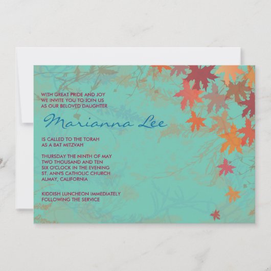 Invitation de Bat Mitzvah de feuilles d'automne (Devant)