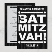 Invitation de Bat mitzvah de grande taille en noir (Devant / Derrière)