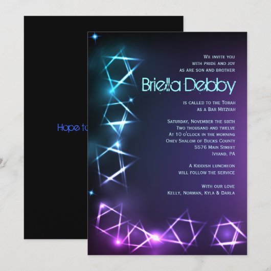 Invitation de bat mitzvah de guide d'ÉTOILE et (Devant / Derrière)