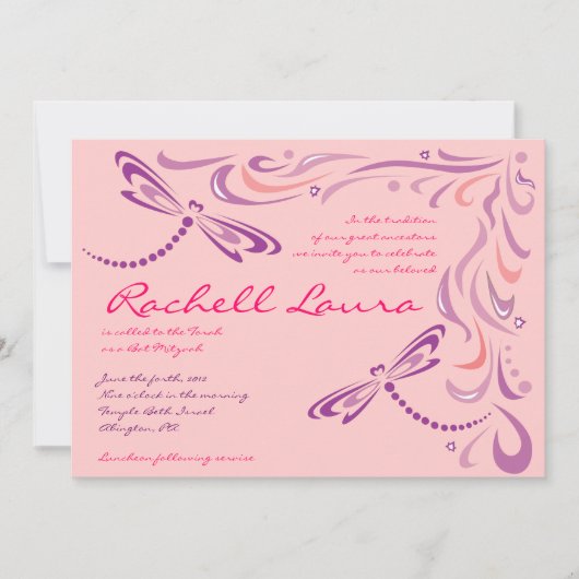 Invitation de Bat mitzvah de libellule juive (Devant)