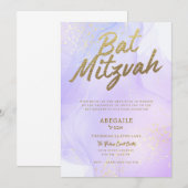 Invitation de Bat Mitzvah de lilas avec accent dor (Devant / Derrière)