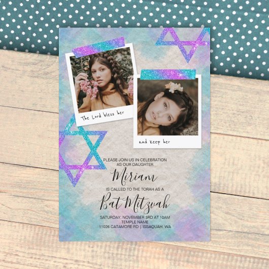 Invitation de Bat mitzvah de scrapbook rose et tur