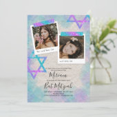 Invitation de Bat mitzvah de scrapbook rose et tur (Debout devant)