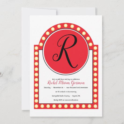 Invitation de Bat Mitzvah d'enseigne de Broadway (Devant)
