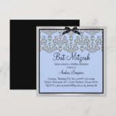 Invitation de Bat Mitzvah Diamonds Silver/Blue For (Devant / Derrière)