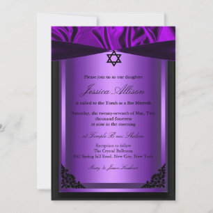 Invitation de bat mitzvah en soie violette et noir