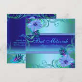 Invitation de Bat Mitzvah Fleur Vibrante Bleue (Devant / Derrière)