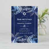 Invitation de Bat mitzvah floral marine et argenté (Debout devant)