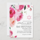Invitation de Bat Mitzvah florale moderne rose (Devant)