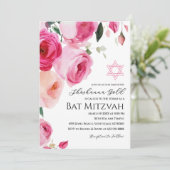 Invitation de Bat Mitzvah florale moderne rose (Debout devant)
