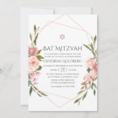 Invitation de Bat Mitzvah florale rose poudré (Devant)