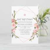 Invitation de Bat Mitzvah florale rose poudré (Debout devant)