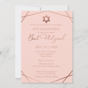 Invitation de Bat mitzvah géométrique Elégant Rose