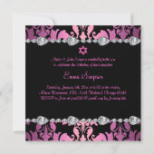 Invitation de Bat Mitzvah Pink & Black Damask & Di (Dos)