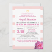 Invitation de Bat mitzvah Pink Stripe et Peony (Devant)