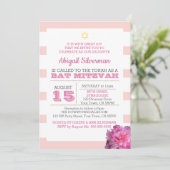 Invitation de Bat mitzvah Pink Stripe et Peony (Debout devant)