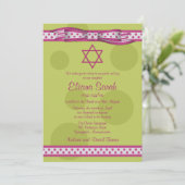 Invitation de Bat mitzvah Pois Rose Green Bow (Debout devant)