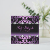 Invitation de Bat Mitzvah Purple Damask & Diamond (Debout devant)