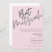 Invitation de Bat Mitzvah rose et argent (Devant / Derrière)
