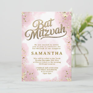 Invitation de Bat Mitzvah rose et or
