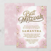 Invitation de Bat Mitzvah Rose et Or (Devant / Derrière)