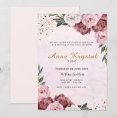 Invitation de Bat Mitzvah rose et or (Devant / Derrière)
