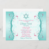 Invitation de Bat mitzvah rose turquoise (Devant / Derrière)