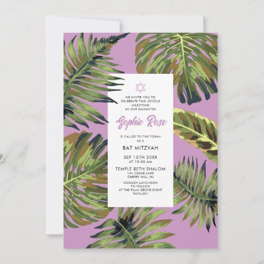 Invitation de Bat Mitzvah tropicale Feuille de Pal (Devant)