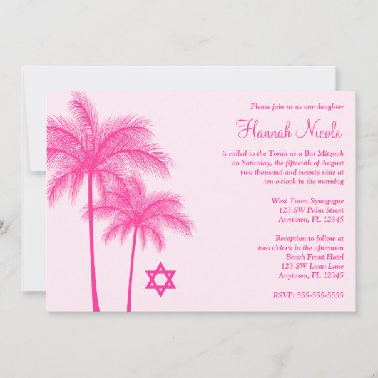 Invitation de Bat mitzvah tropicale Hot Pink Palm  (Devant)