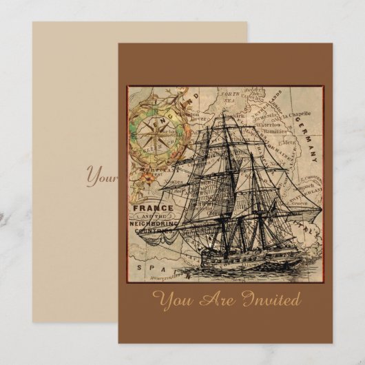 Invitation de bateau et carte vintage (Devant / Derrière)