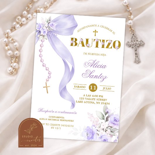 Invitation de Bautizo de Rosaire Coquette à Ruban