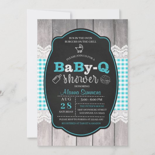 Invitation de BBQ de baby shower du bébé Q (Devant)