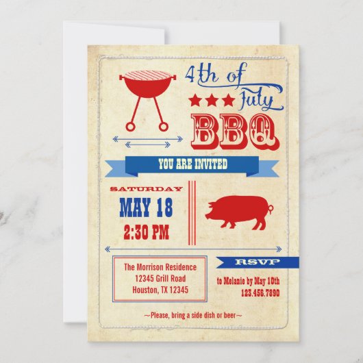Invitation de BBQ de cru 4 juillet (Devant)