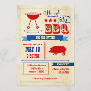 Invitation de BBQ de cru 4 juillet