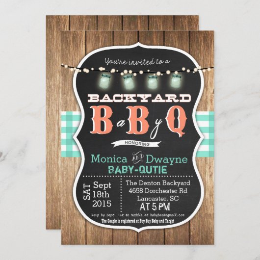 Invitation de BBQ de douche de couples du bébé Q (Devant / Derrière)
