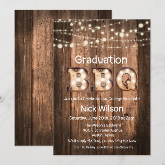 Invitation de BBQ de fin d'études rustique (Devant / Derrière)